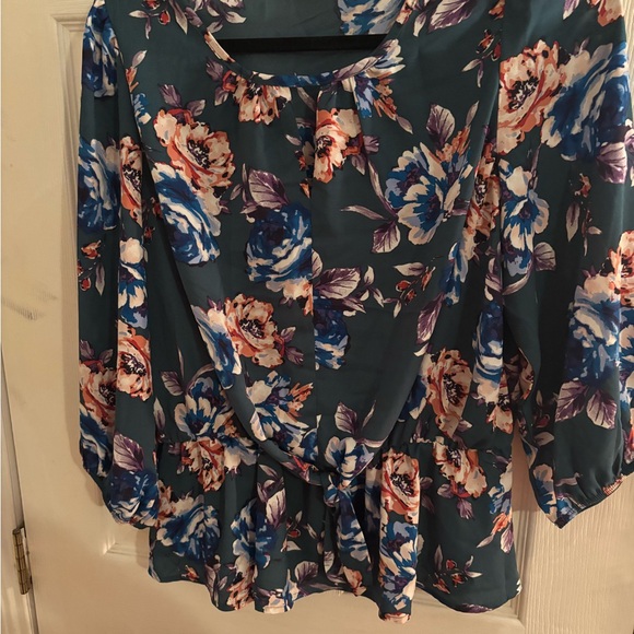 PerSeption Concept Teal Floral Blouse - Picture 3 of 3